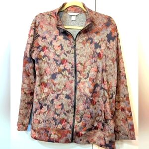 Christopher & Banks Petite Medium Gray/Purple Floral Print Full-Zip Jacket